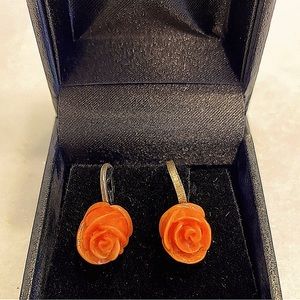 Natural Red Coral Flower Stud Earrings 🌸